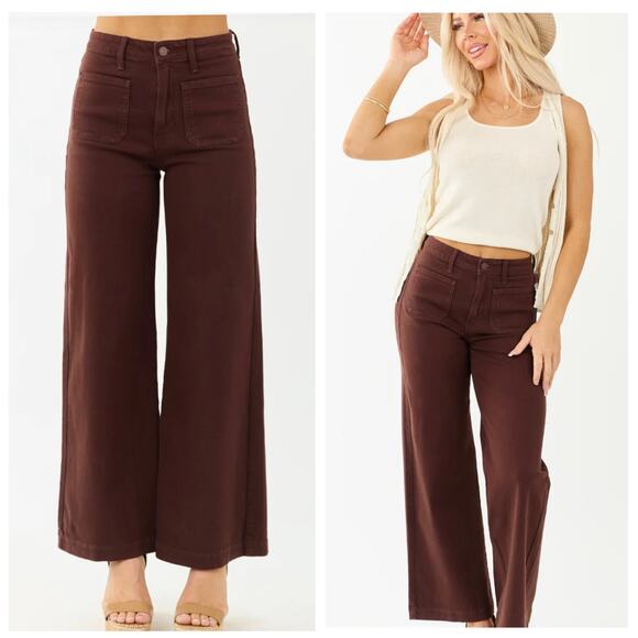 Just Black Denim Patch Pocket Wide Leg Jeans in Chocolate Brown Size 30 NWT - Picture 15 of 15